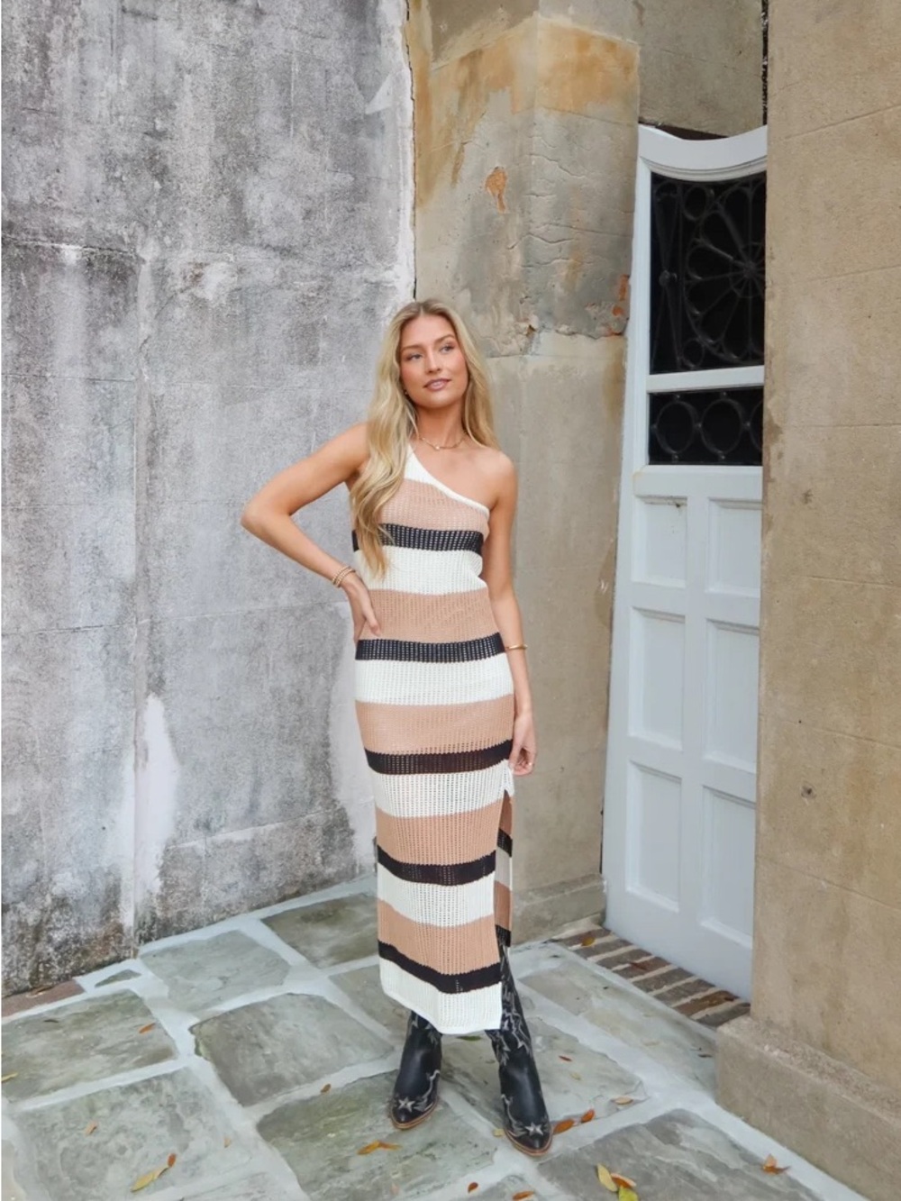 Striped Knit Midi Dress